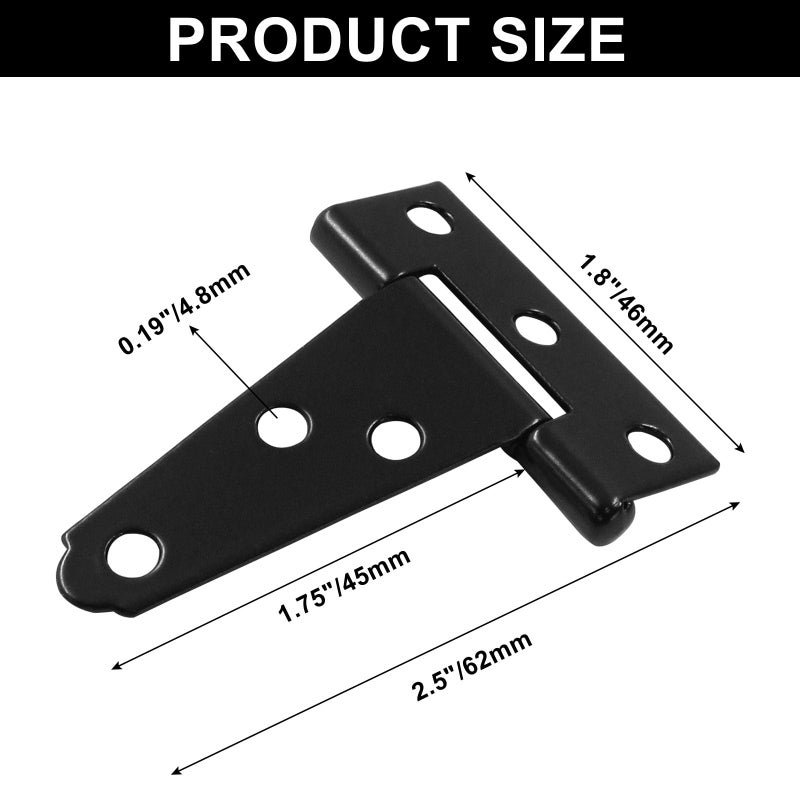 Murtenze 12Pack 2 Inch Black T-Strap Shed Hinge,Barn Door Hinges Heavy Duty Gate Strap Hinge T Hinges for Barn Door, Shed or Wooden Fences - Image 2